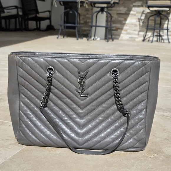 Yves Saint Laurent Charcoal Quilted Tote